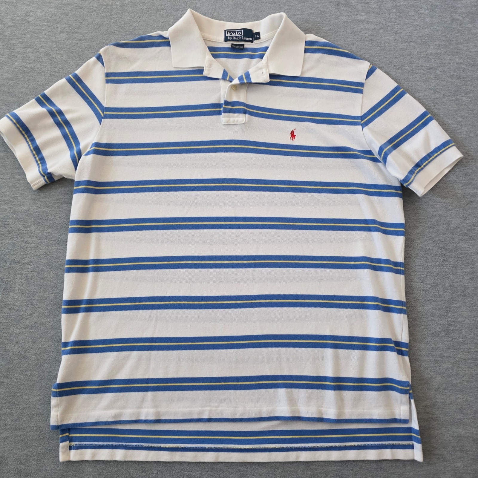 Polo Ralph Lauren Men's Striped Short Sleeve Polo Shirt Xl Blue White Red Pony
